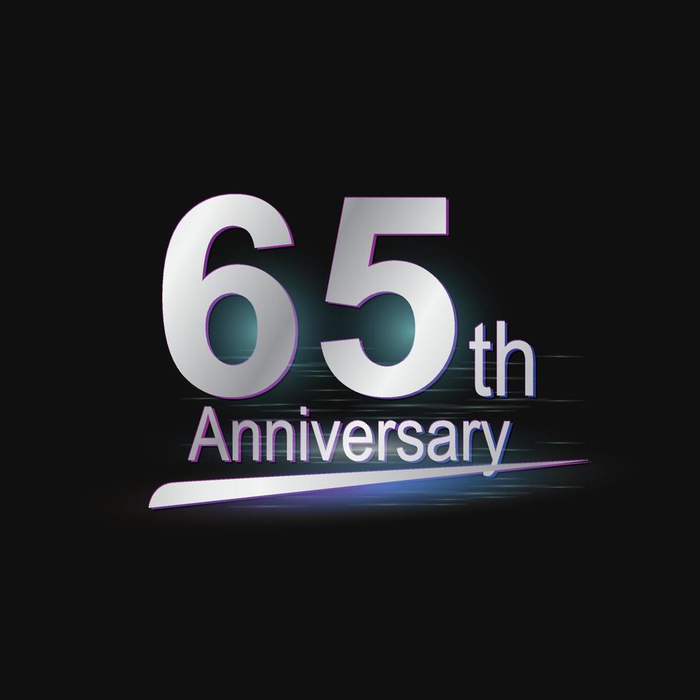 logo moderne de célébration du 65e anniversaire en argent vecteur