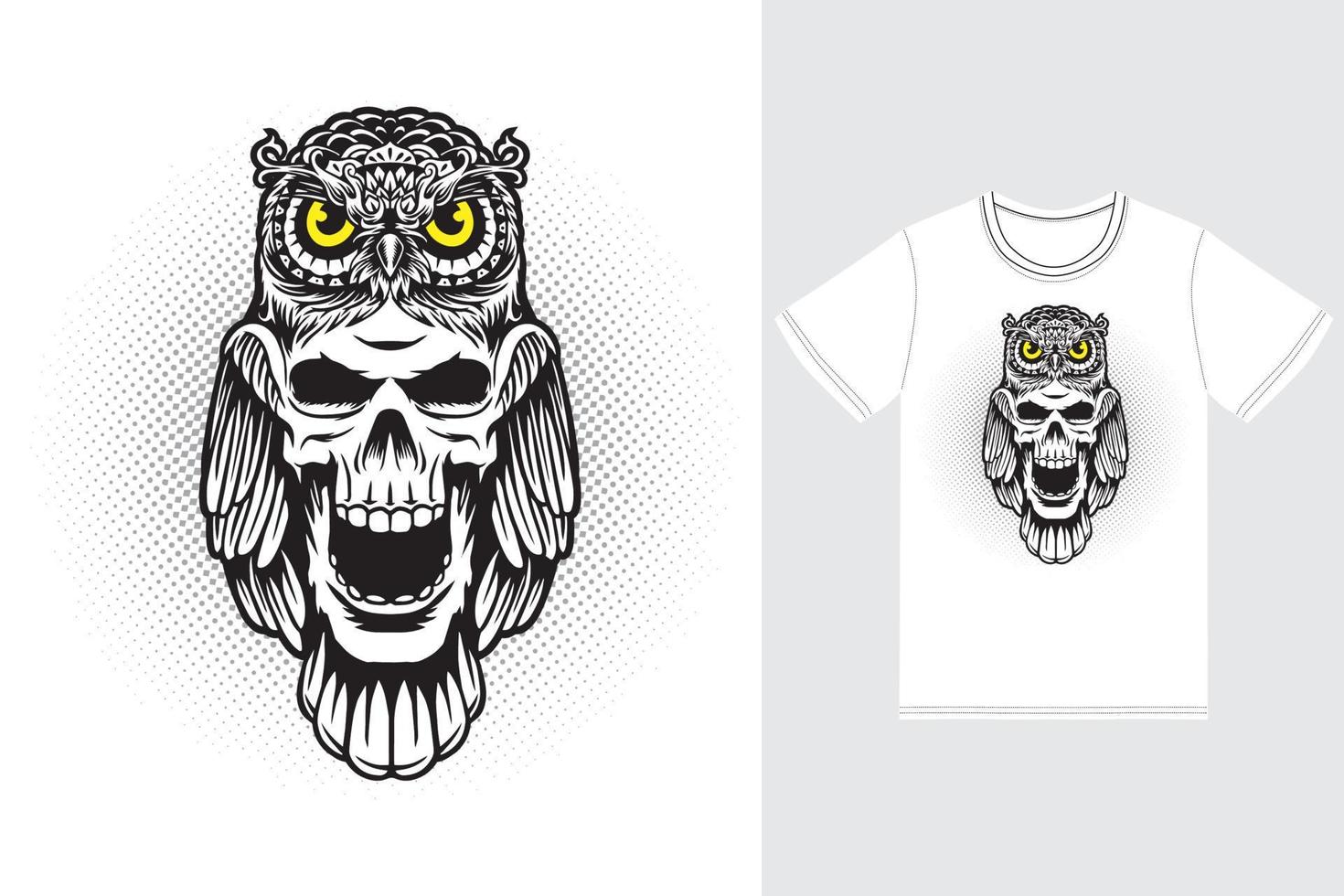 illustration de crâne de hibou avec vecteur premium de conception de t shirt