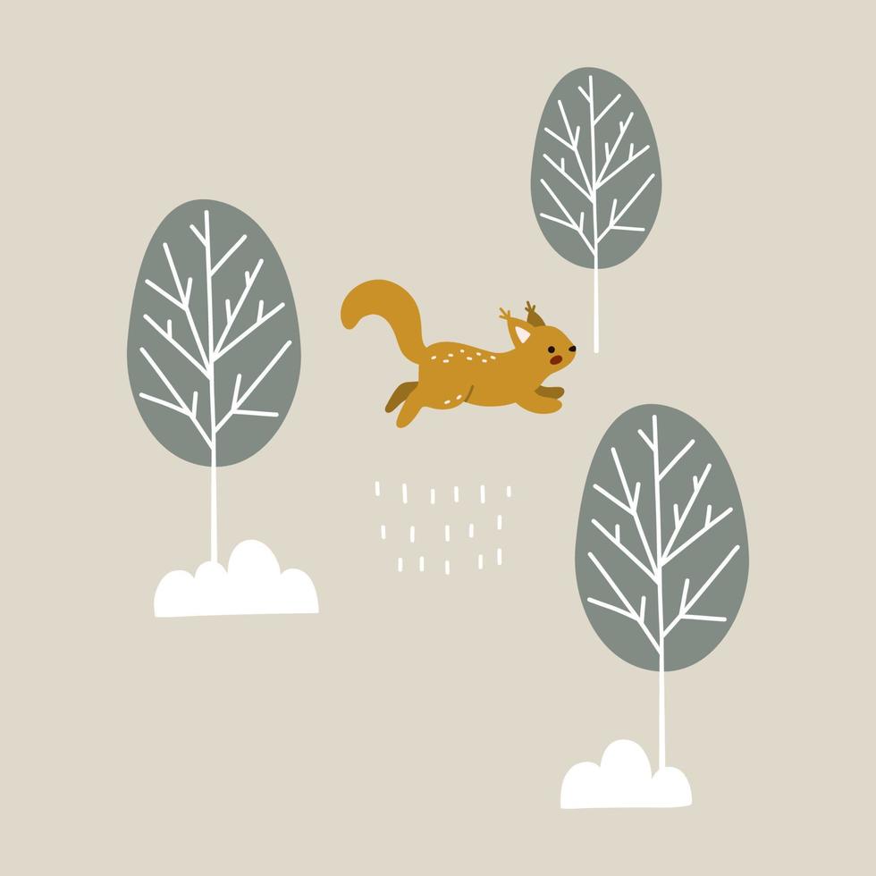écureuil dans la forêt d'hiver vecteur
