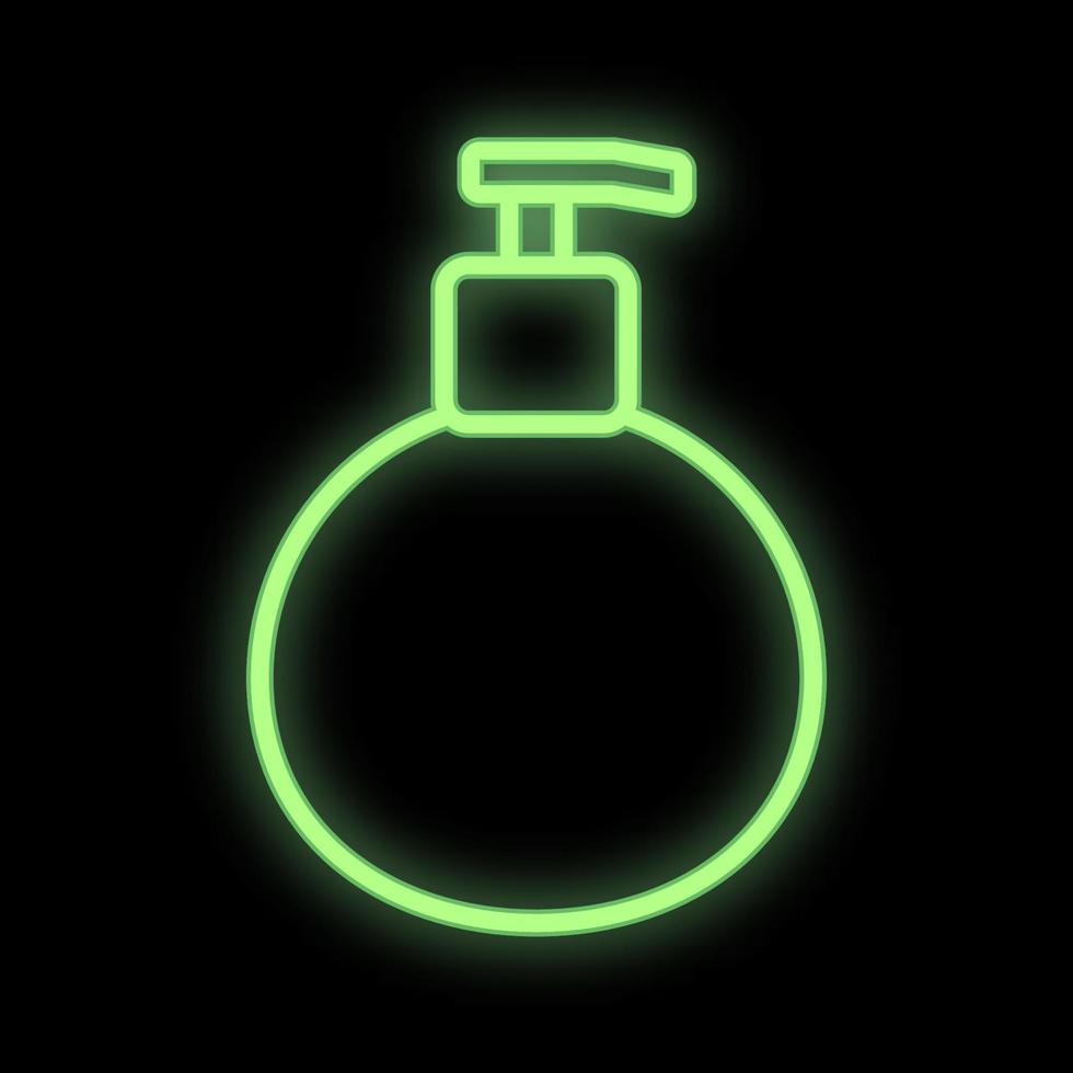 flacon de parfum néon lumineux sur fond noir. parfum avec un distributeur à vaporiser sur un corps ovale. bar à parfums. parfum artisanal. illustration vectorielle vecteur