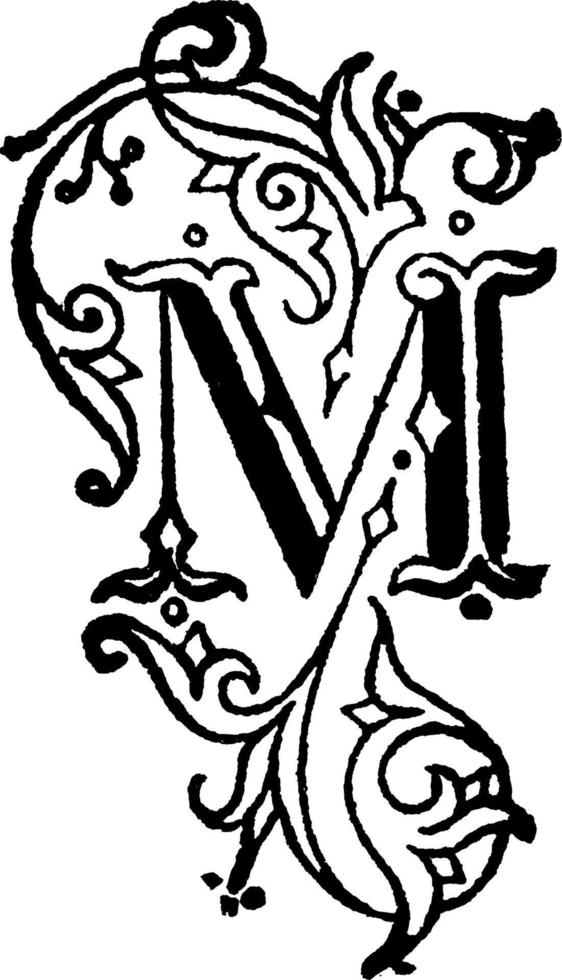 lettre décorative m, illustration vintage vecteur