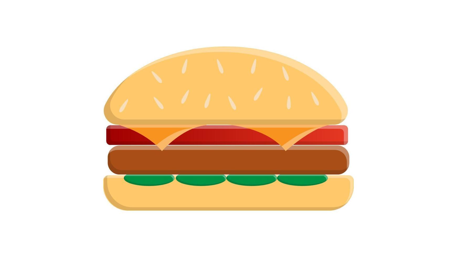 hamburger sur fond blanc, illustration vectorielle. burger juteux avec viande et garniture verte. icône pour les réseaux sociaux. délicieux petit pain délicieux vecteur