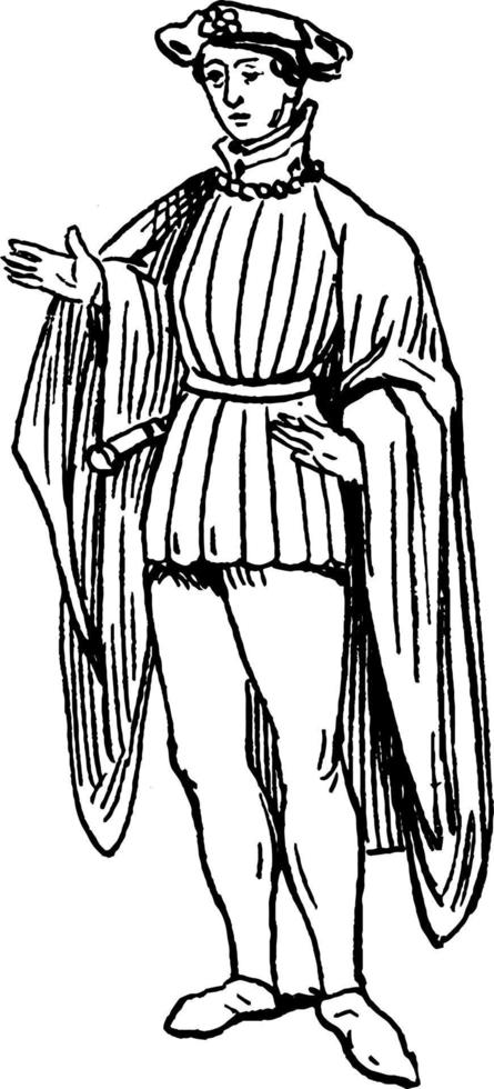 costume masculin en angleterre du XVe siècle, illustration vintage. vecteur