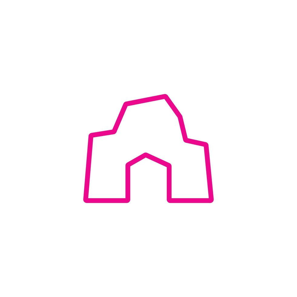 eps10 vecteur rose grotte préhistorique maison ligne art icône isolé sur fond blanc. symbole de contour de l'âge de pierre dans un style moderne et plat simple pour la conception de votre site Web, votre logo et votre application mobile
