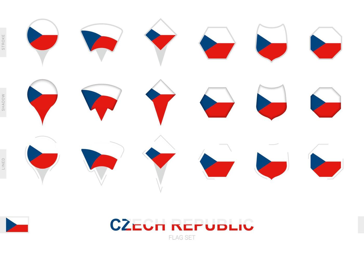 collection du drapeau de la république tchèque sous différentes formes et avec trois effets différents. vecteur