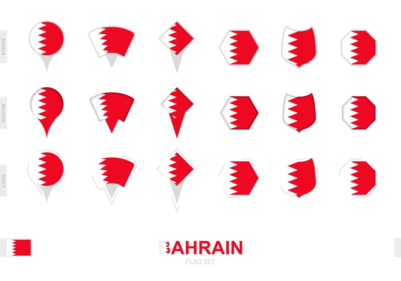 collection du drapeau de bahreïn sous différentes formes et avec trois effets différents. vecteur