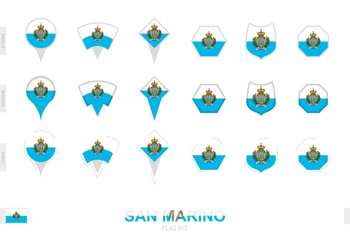 collection du drapeau de saint-marin sous différentes formes et avec trois effets différents. vecteur