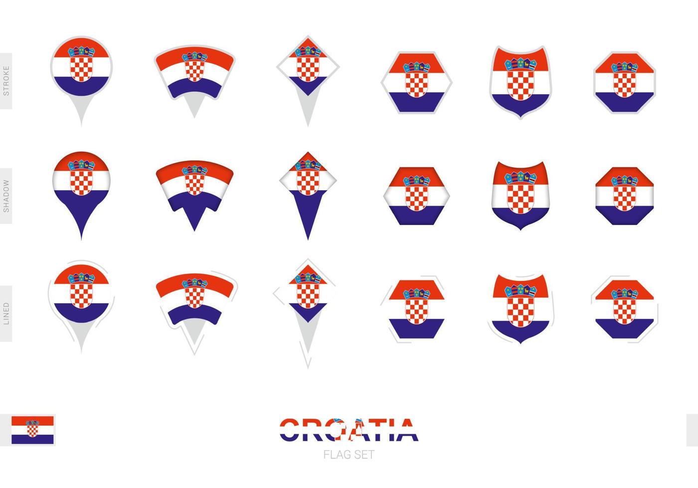 collection du drapeau de la croatie sous différentes formes et avec trois effets différents. vecteur
