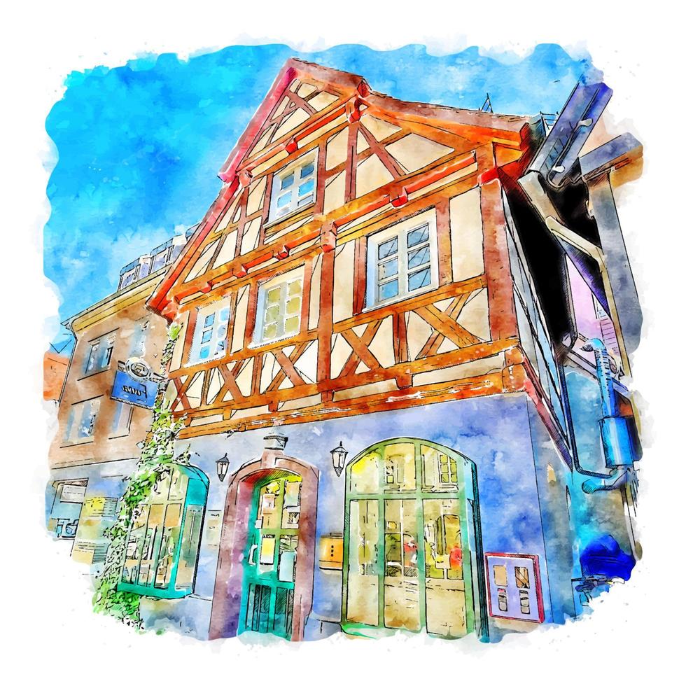 schwabisch gmund allemagne croquis aquarelle illustration dessinée à la main vecteur