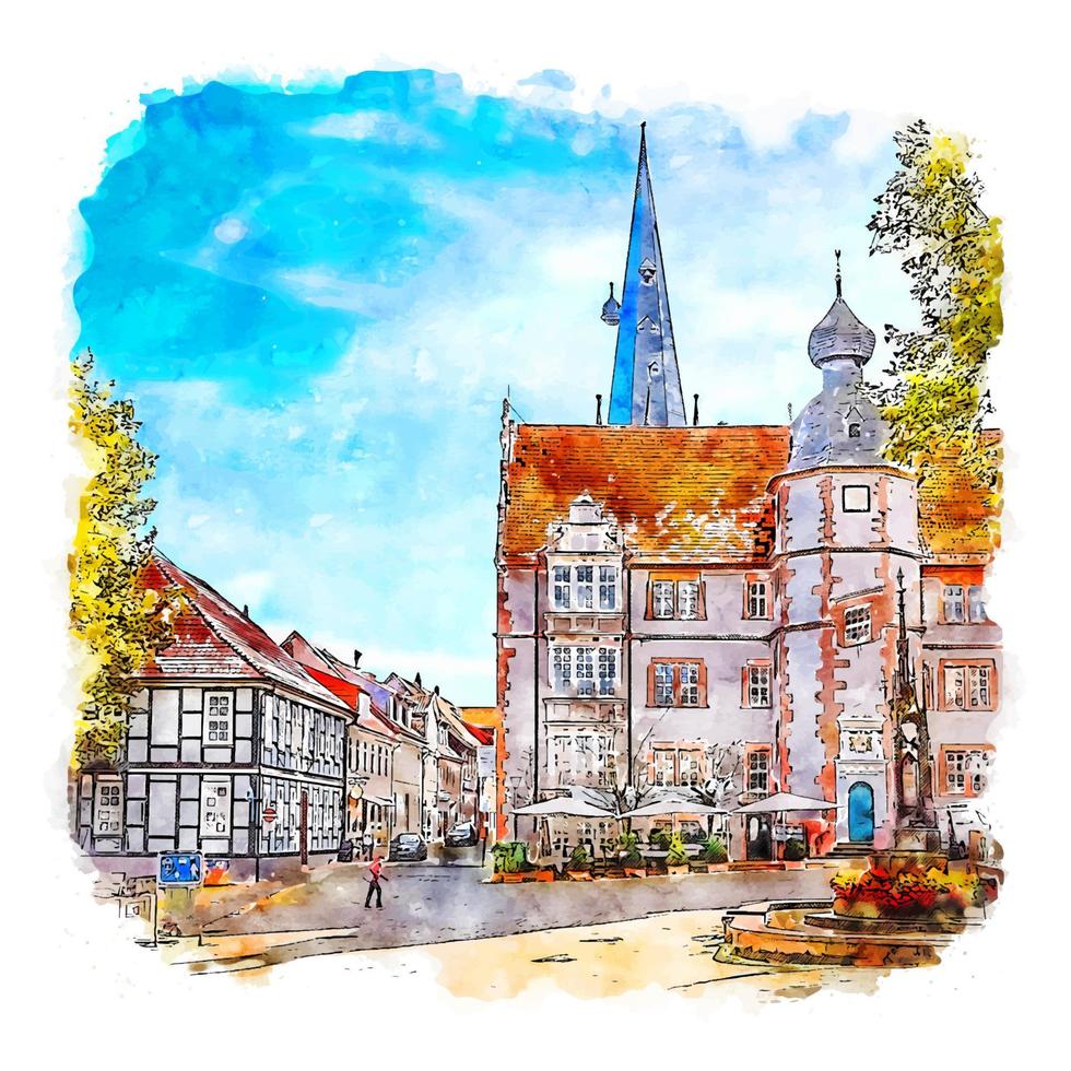 alfeld niedersachsen allemagne croquis aquarelle illustration dessinée à la main vecteur