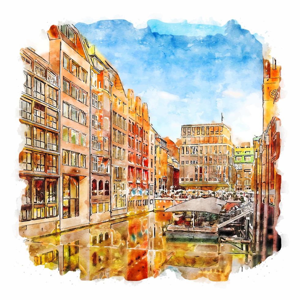 hambourg allemagne croquis aquarelle illustration dessinée à la main vecteur