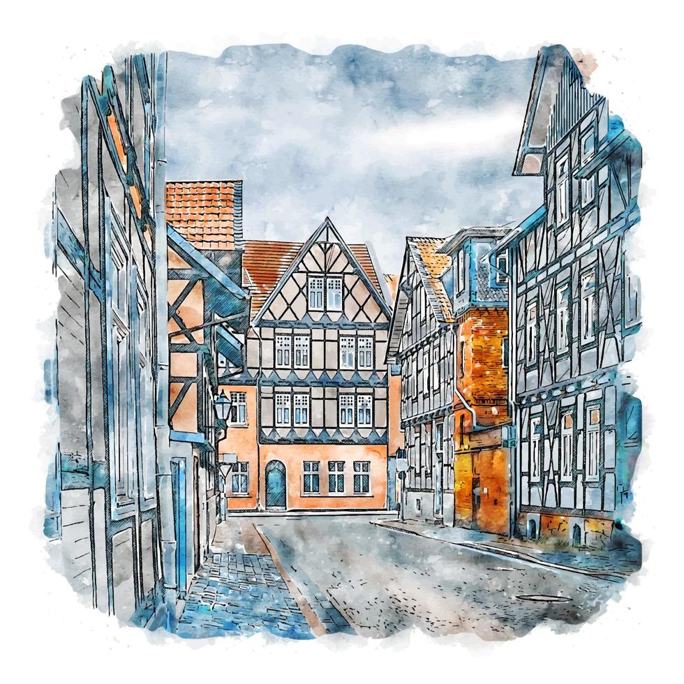 wernigerode allemagne croquis aquarelle illustration dessinée à la main vecteur