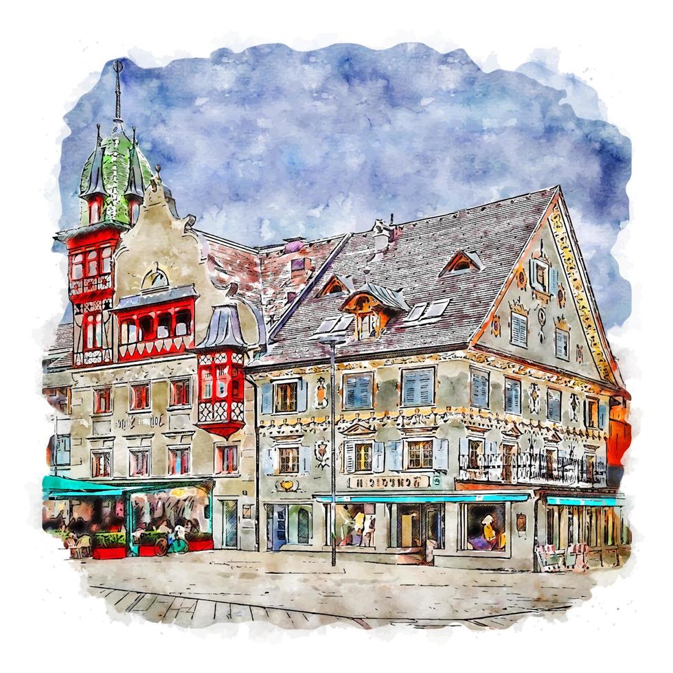 dornbirn autriche croquis aquarelle illustration dessinée à la main vecteur