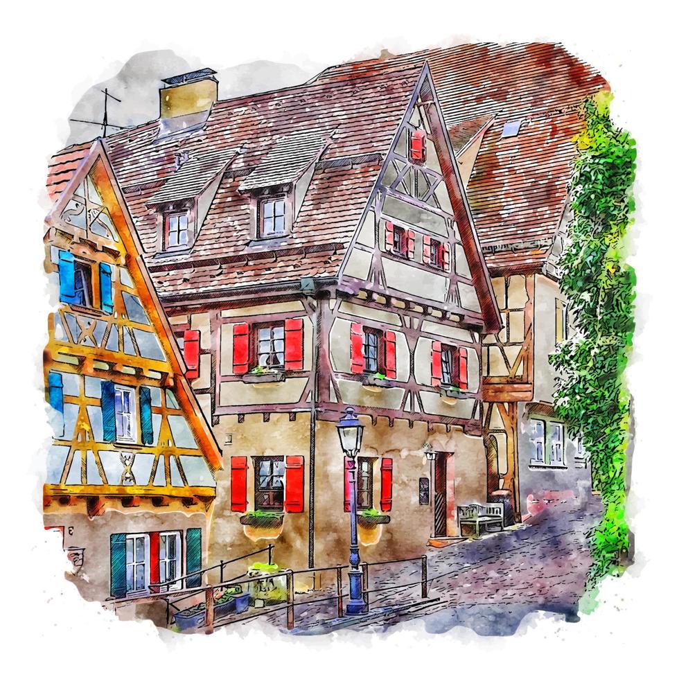 altensteig allemagne croquis aquarelle illustration dessinée à la main vecteur