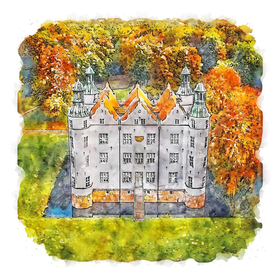 château dahrensburg allemagne croquis aquarelle illustration dessinée à la main vecteur