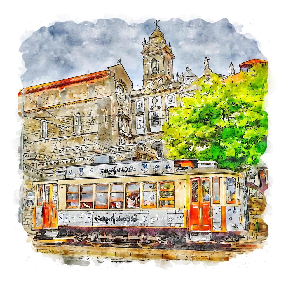 porto portugal croquis aquarelle illustration dessinée à la main vecteur