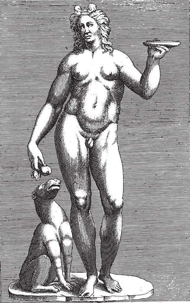 sculpture de bacchus et d'un chien, anonyme, 1584, illustration vintage. vecteur