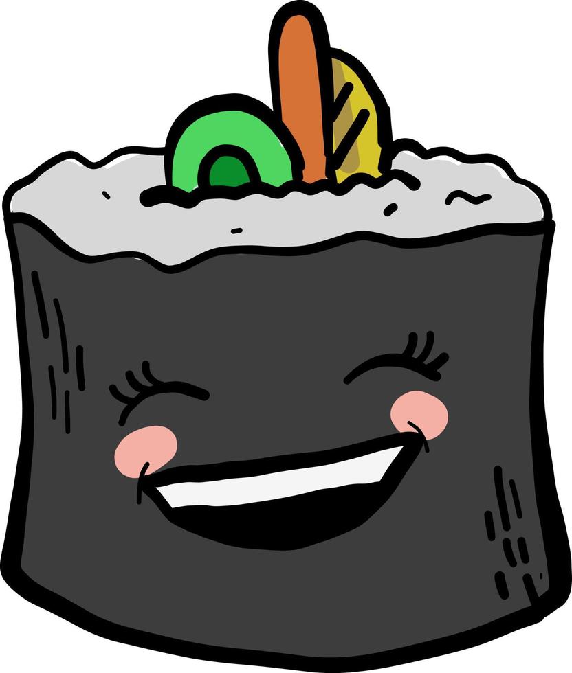 Happy sushi roll, illustration, vecteur sur fond blanc