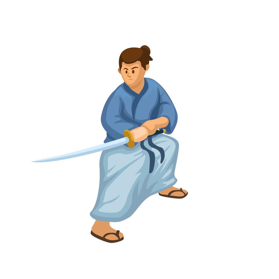 samouraï action pose figure dessin animé illustration vecteur