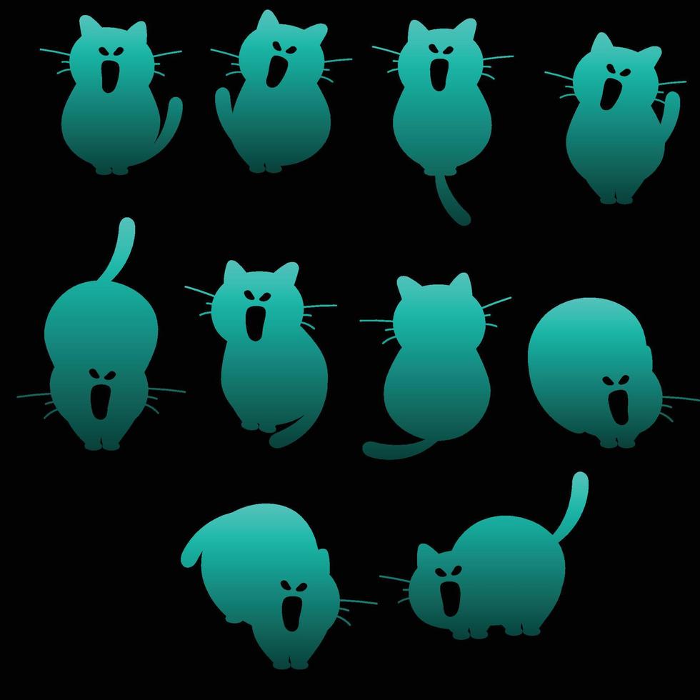 silhouette mignonne de chats dans un ensemble de poses différentes vecteur