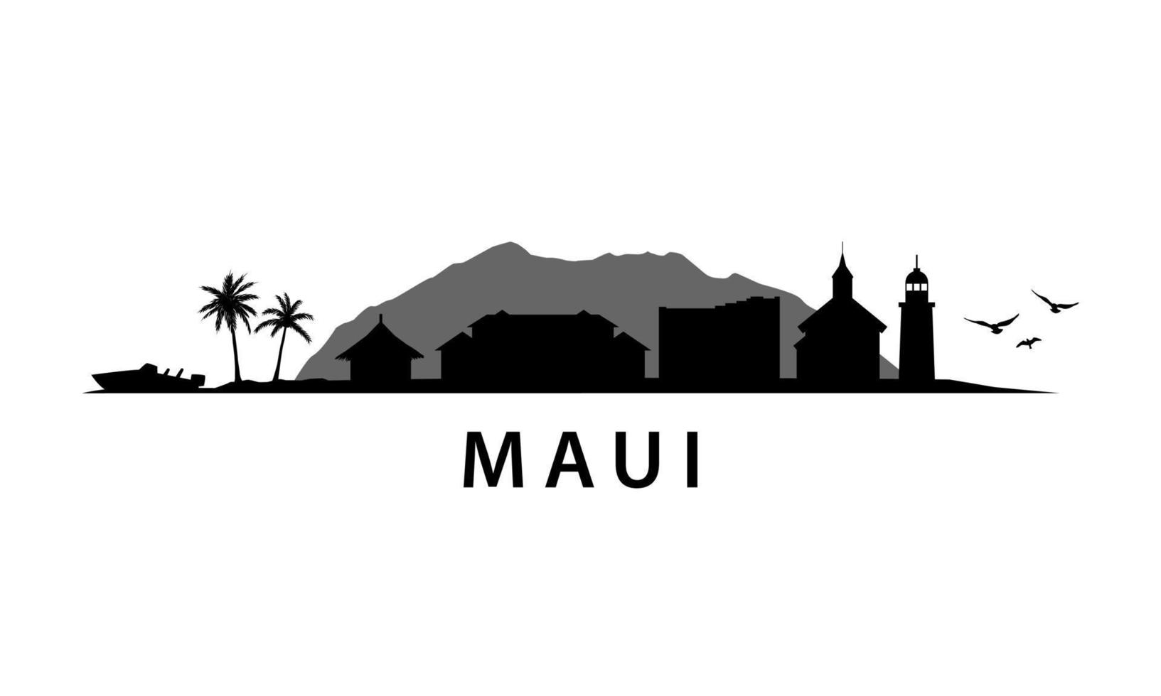 maui, hawaii, île américaine, dans, usa, horizon, paysage, vecteur, graphique vecteur