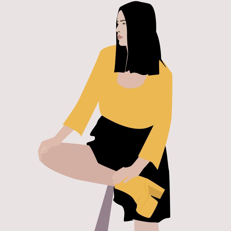 fille en jaune, illustration, vecteur sur fond blanc.