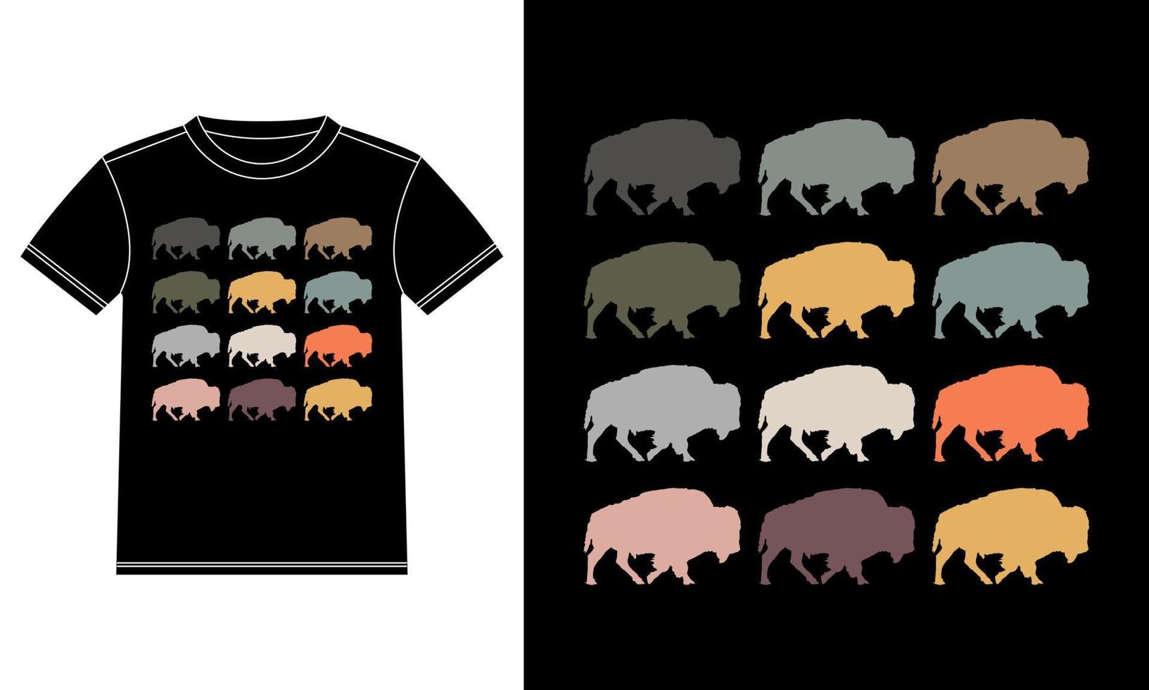 conception de t-shirt à silhouettes multiples de bison vecteur