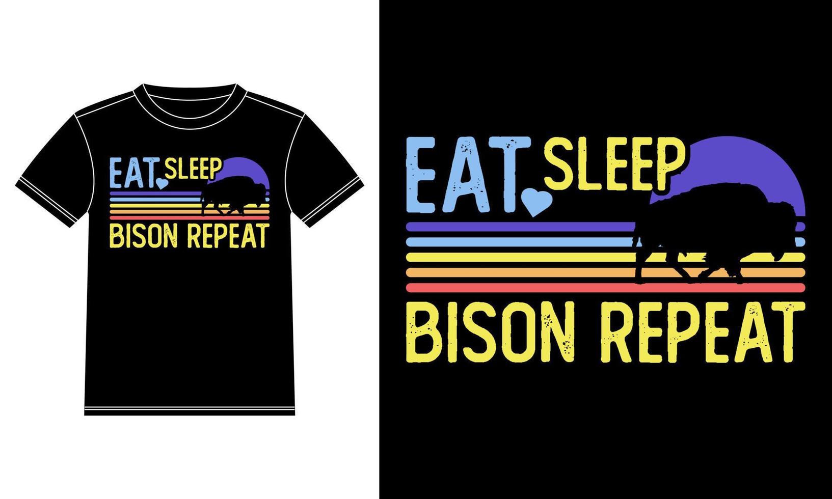 manger dormir bison répéter conception de t-shirt coucher de soleil vintage vecteur