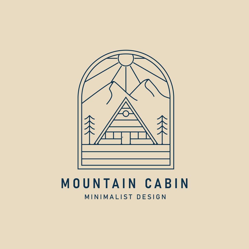 logo d'art de ligne de cabine de montagne minimaliste avec conception d'illustration vectorielle de pin vecteur
