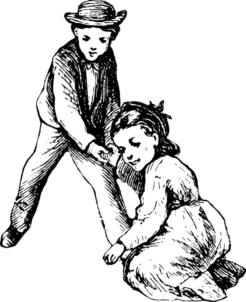 fille et garçon, illustration vintage. vecteur