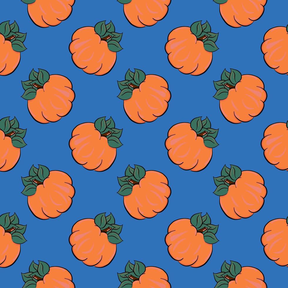 citrouille orange, motif sans couture sur fond bleu. vecteur