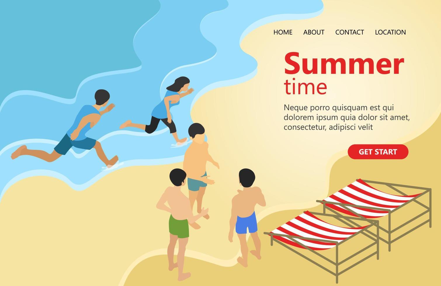 illustration des vacances d'été en famille sur la plage adaptée à la page de destination, aux dépliants, aux infographies et à d'autres éléments graphiques liés au vecteur