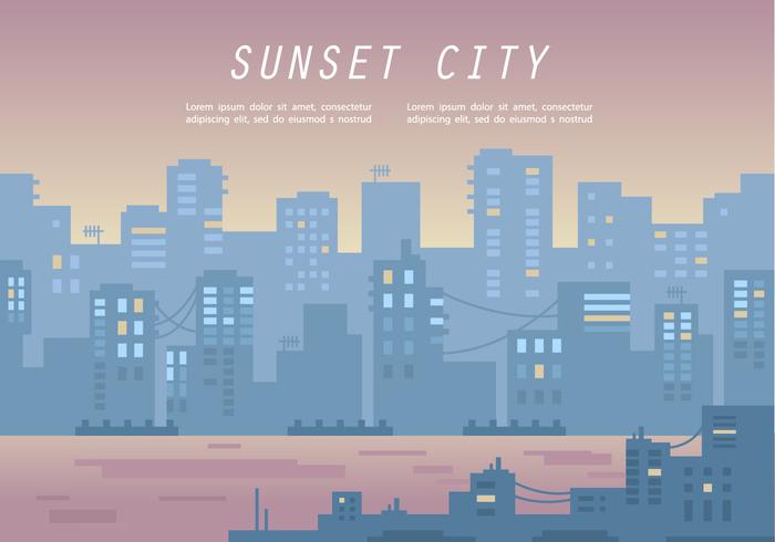 Refroidir Sunset City Panorama Vector Illustration