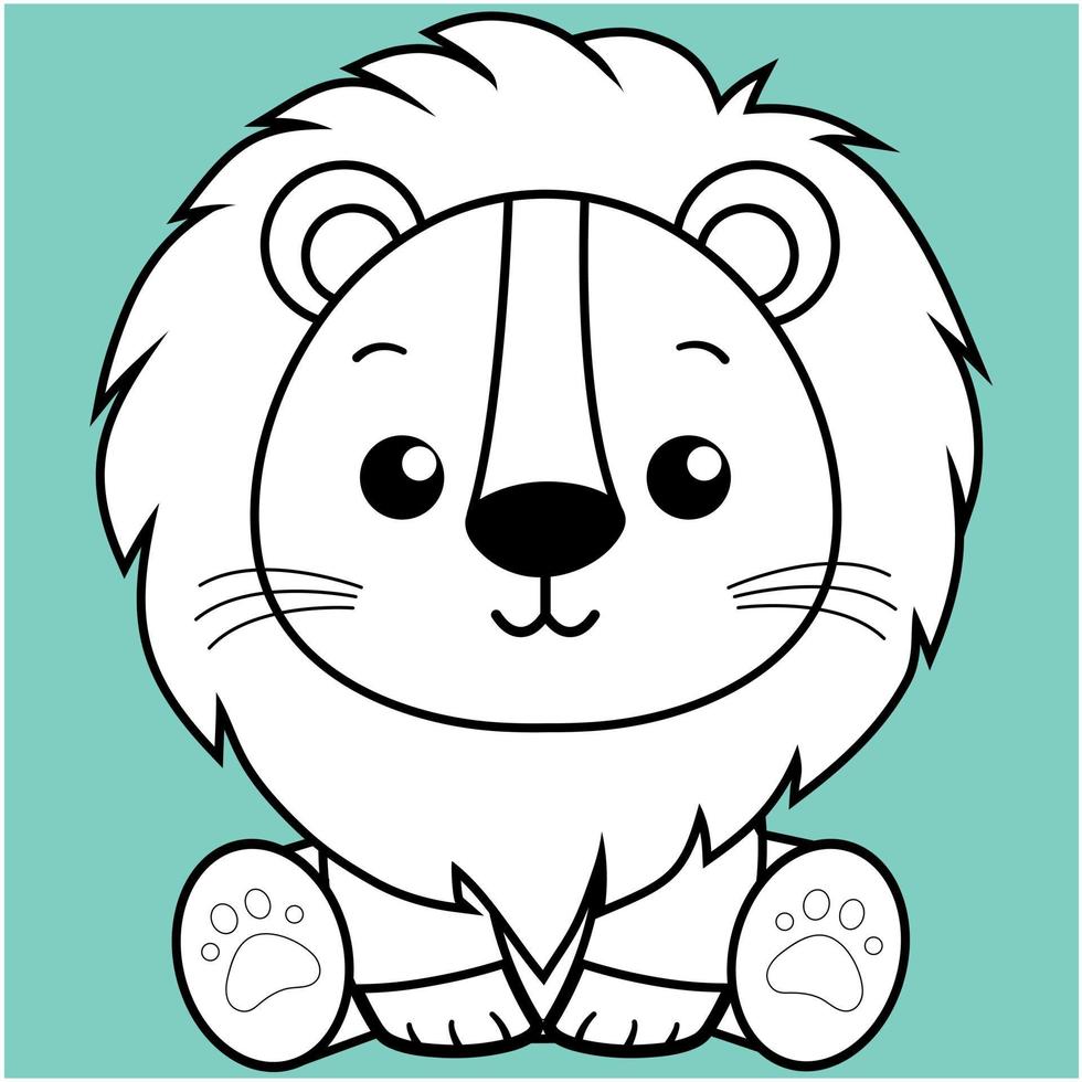 lion mignon, contour noir et blanc de lion kawaii pour livre de coloriage. vecteur