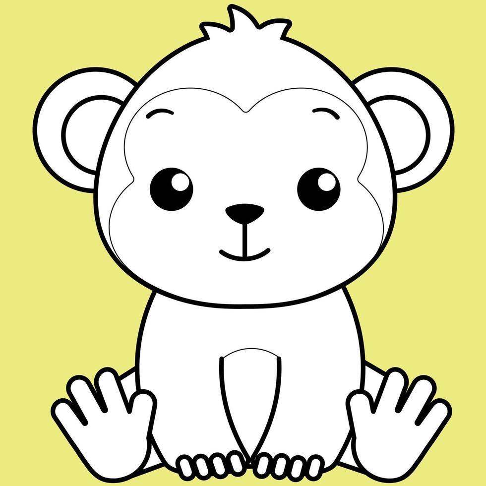 singe mignon, singe kawaii contour noir et blanc pour livre de coloriage. vecteur