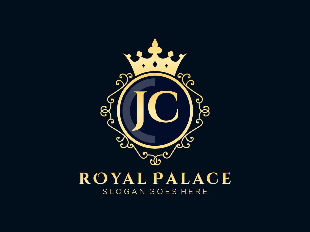 lettre jc logo victorien de luxe royal antique avec cadre ornemental. vecteur