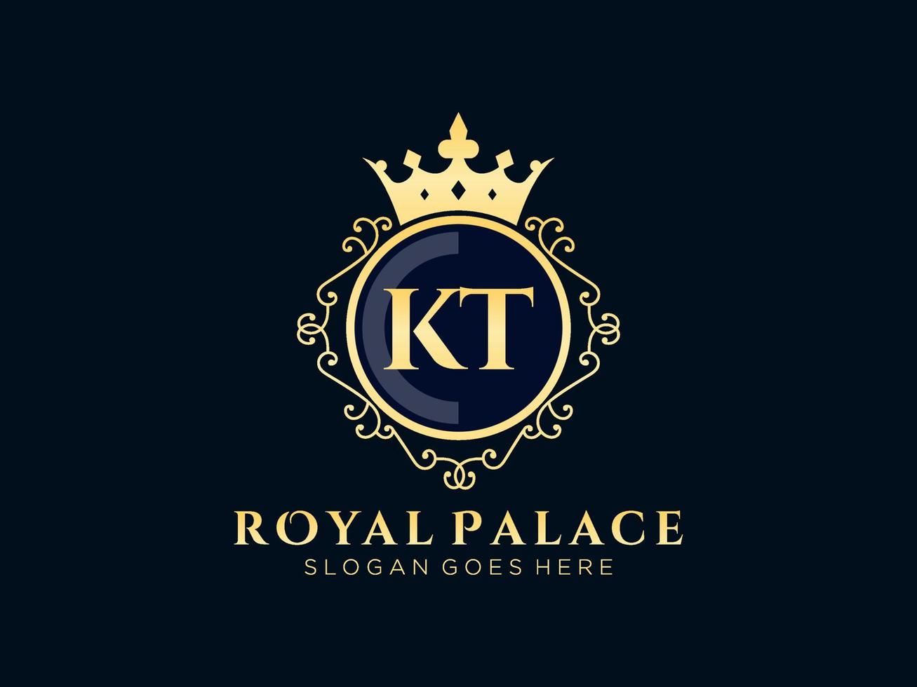 lettre kt antique logo victorien de luxe royal avec cadre ornemental. vecteur