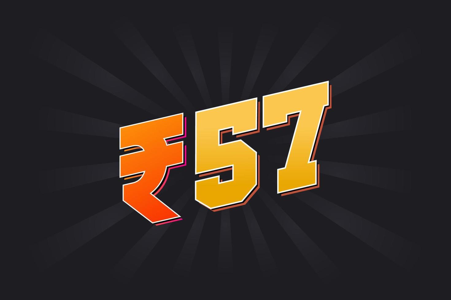 Image vectorielle de 57 roupies indiennes. 57 roupie symbole texte en gras illustration vectorielle vecteur
