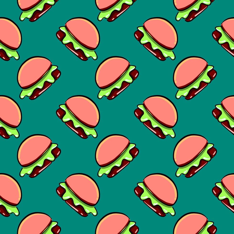 petits hamburgers, modèle sans couture sur fond vert. vecteur