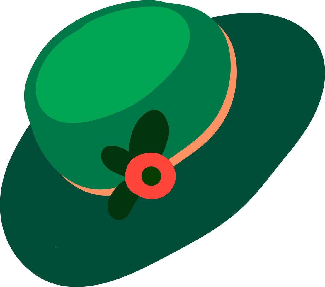 chapeau vert avec fleur, illustration, vecteur sur fond blanc.