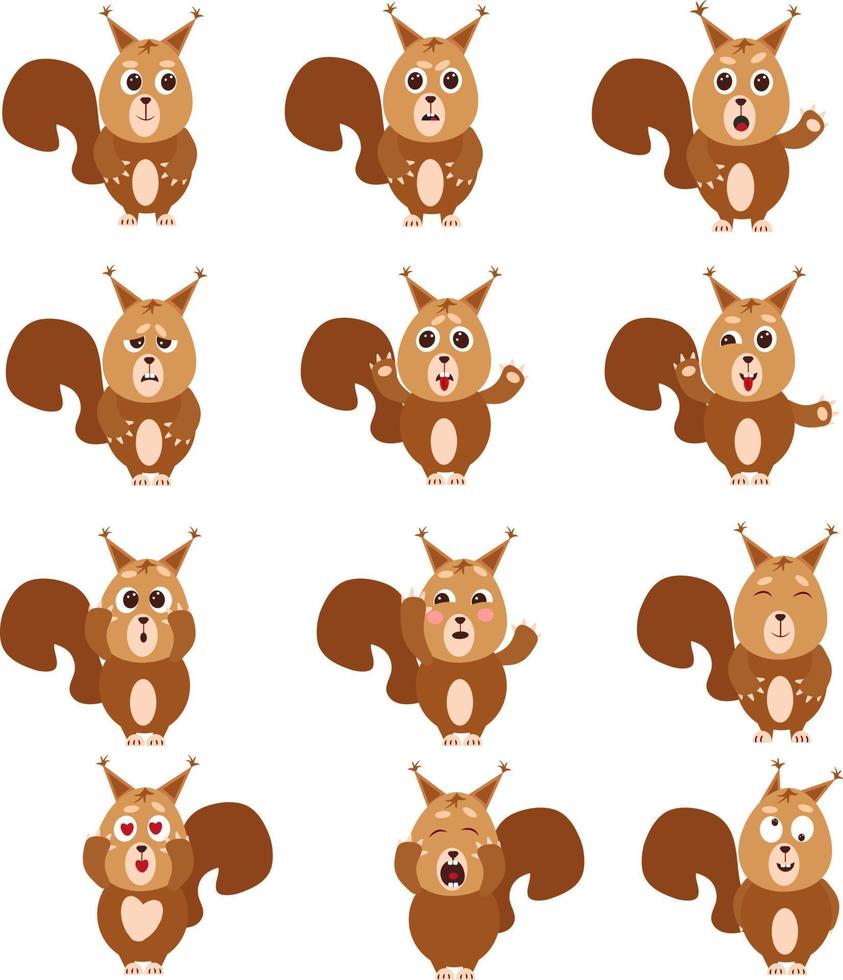 jeu d'icônes d'écureuil, illustration, vecteur sur fond blanc.