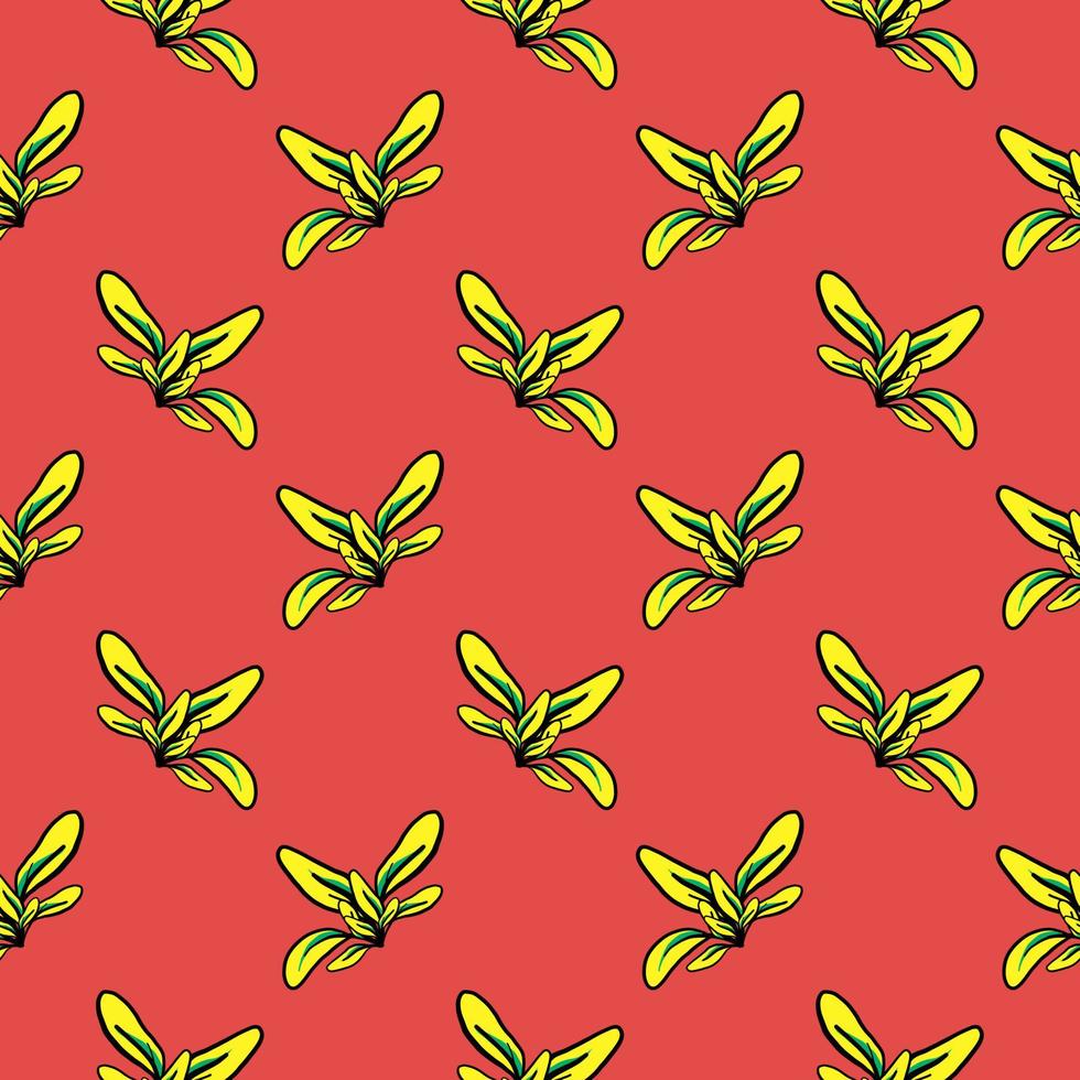 feuille jaune, motif sans couture sur fond rouge. vecteur