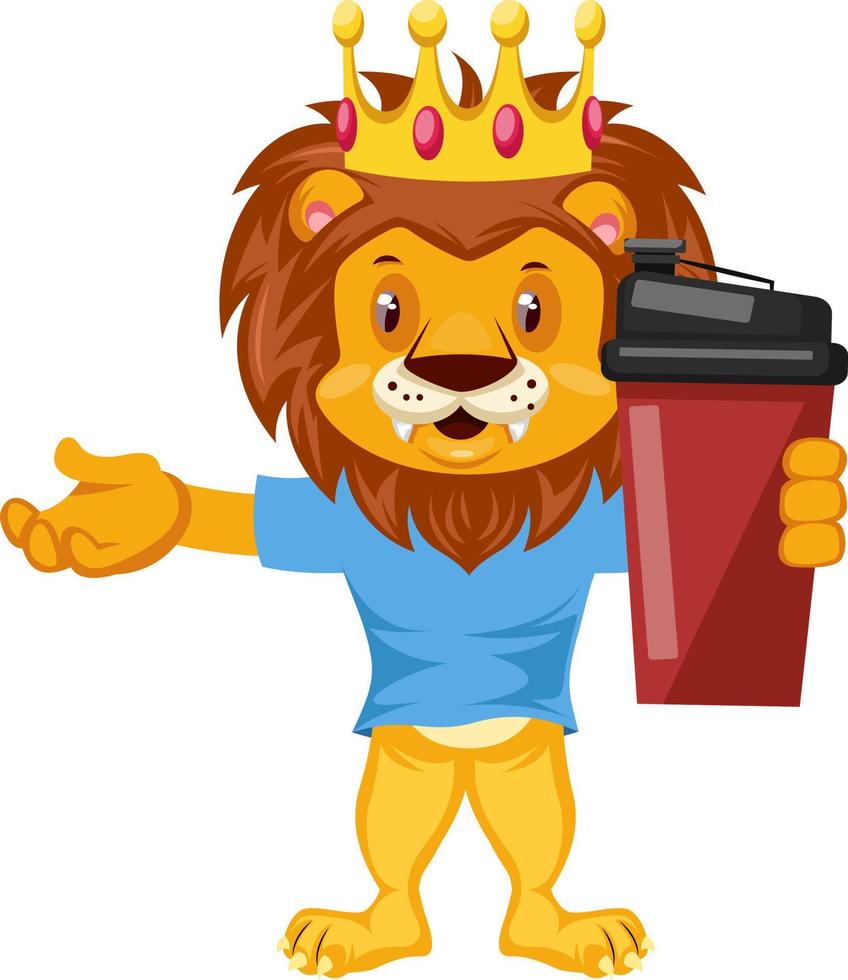 lion avec thermos, illustration, vecteur sur fond blanc.