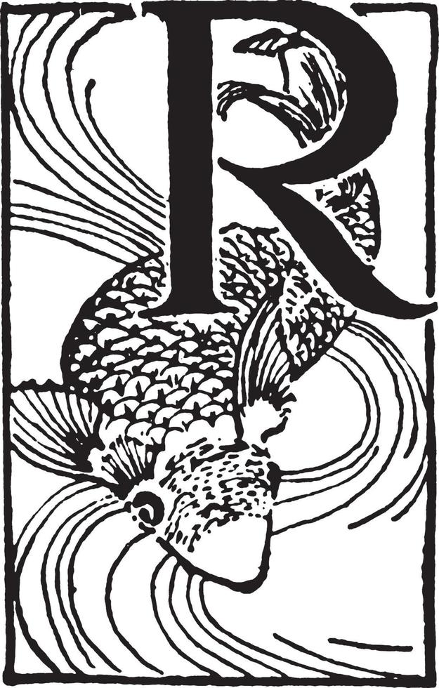 r, lettre majuscule, illustration vintage vecteur