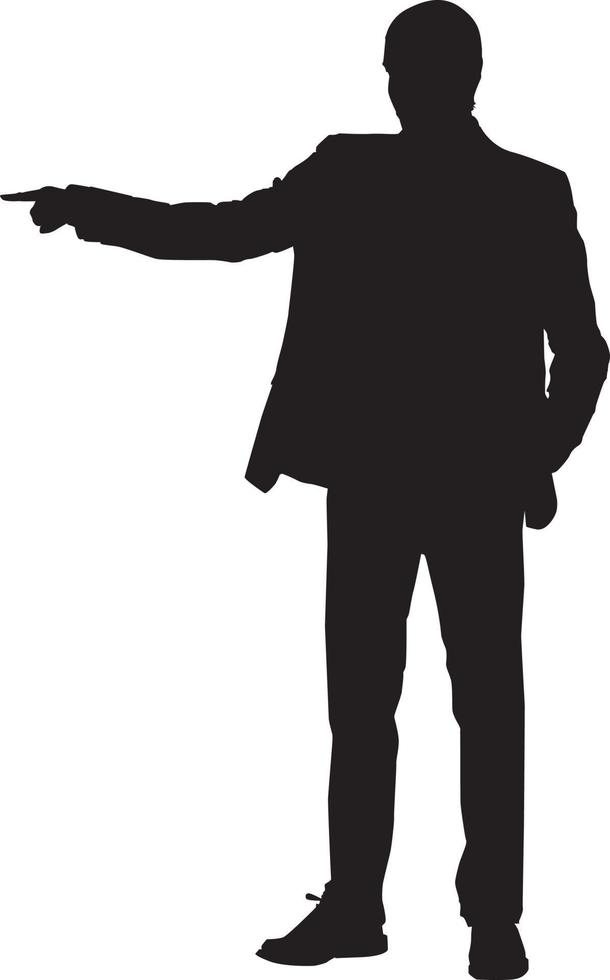 silhouette d'un homme pointant avec son doigt, illustration, vecteur sur fond blanc.