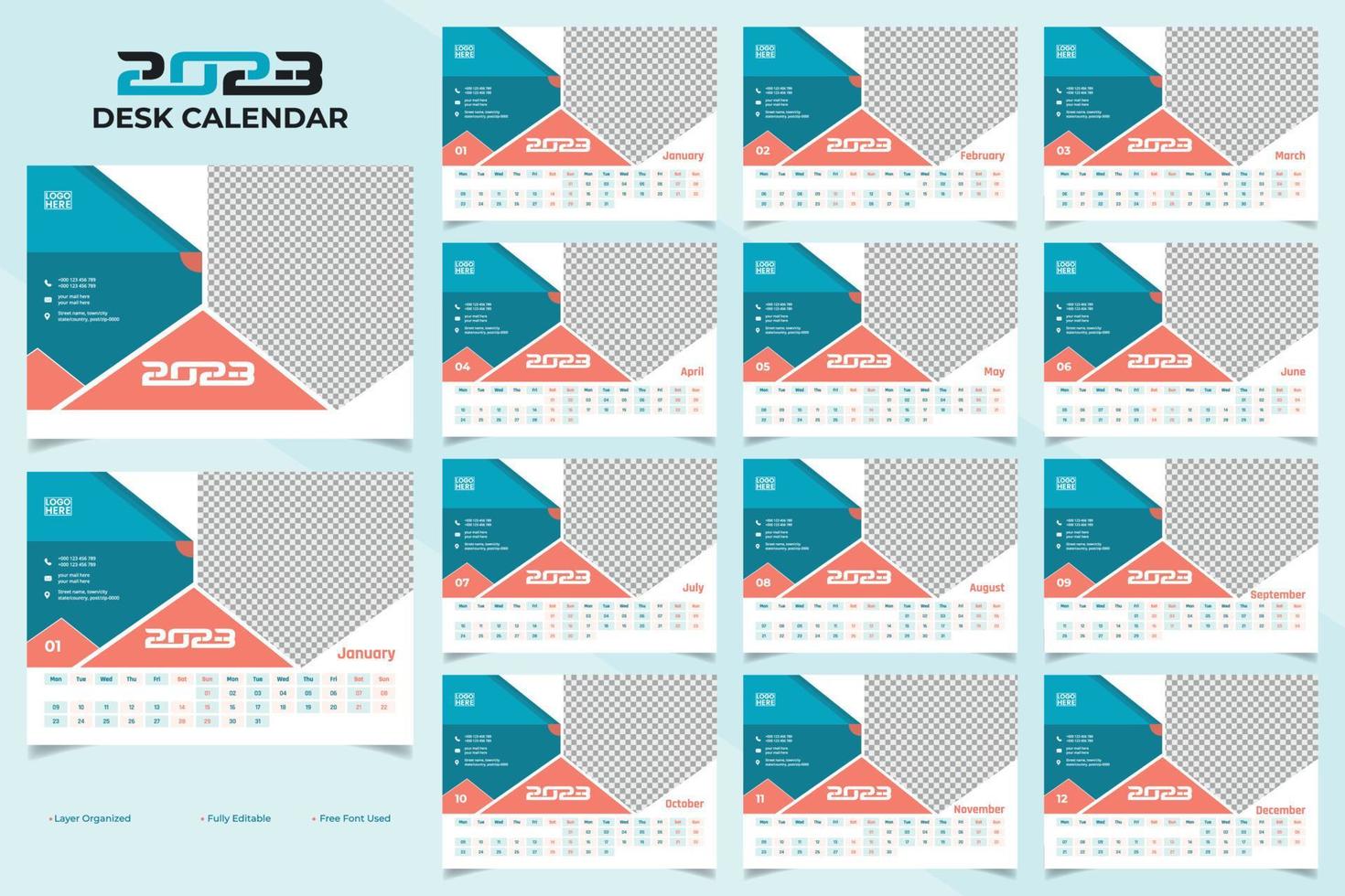 conception de modèle de calendrier de bureau coloré élégant 2023 vecteur