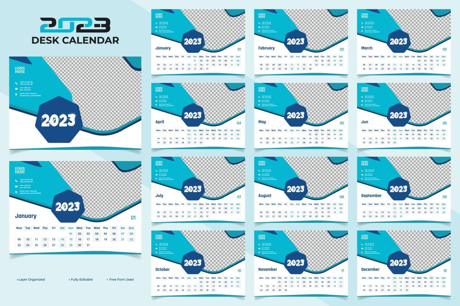 conception de modèle de calendrier de bureau abstrait nouvel an 2023 vecteur