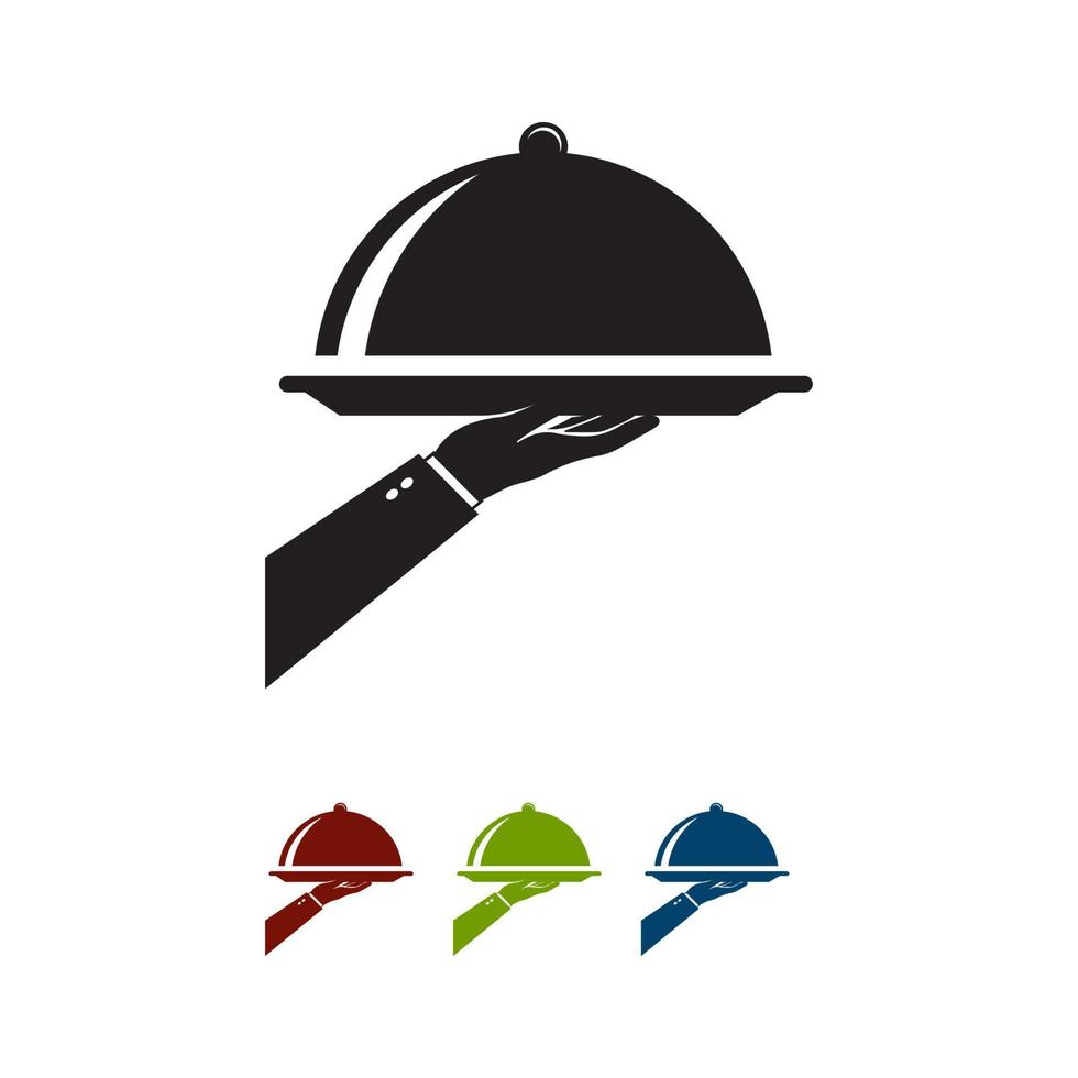plateau de service de nourriture avec main un serveur serveuse logo symbole illustration vectorielle de restaurant dans un style plat vecteur