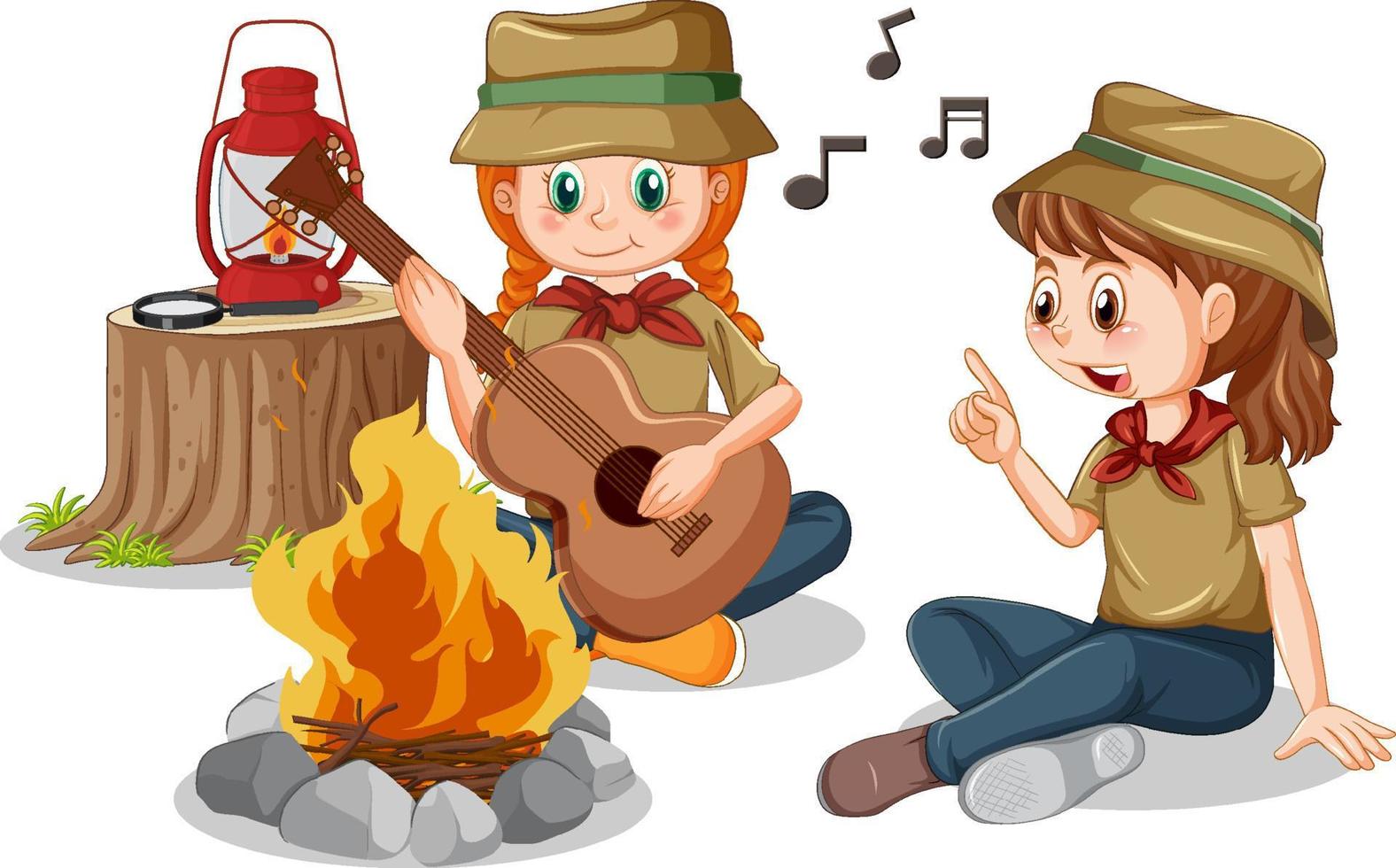 camping enfants en style cartoon vecteur