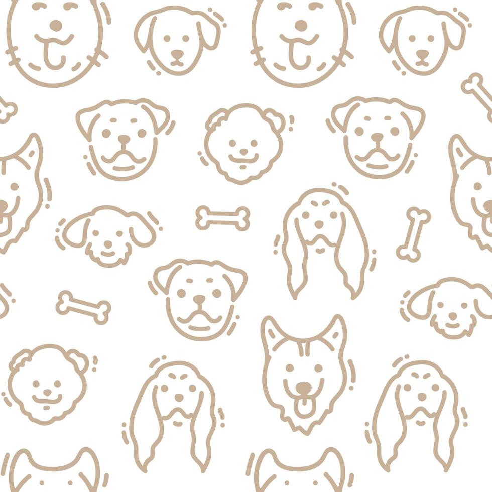 modèle vectorielle continue avec des têtes de chien mignon style doodle vecteur